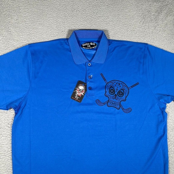 Tattoo Golf Shirt Mens‎ XL Blue Performance Stretch Casual Graphic Skull Logo - Picture 2 of 10